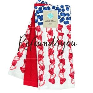 Martha Stewart - ‘Strawberry/Blueberry Flag’ Dish Towels (3). NWT